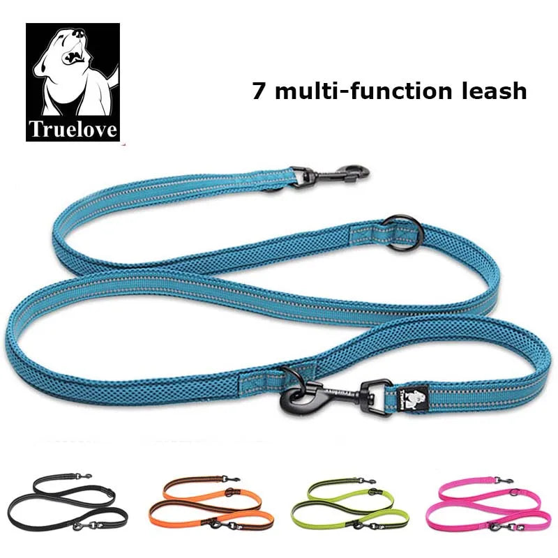 Truelove 7 In 1 Multi-Function Adjustable Dog Lead Hand Free Pet Training Leash Reflective Multi-Purpose Dog Leash Walk 2 Dogs