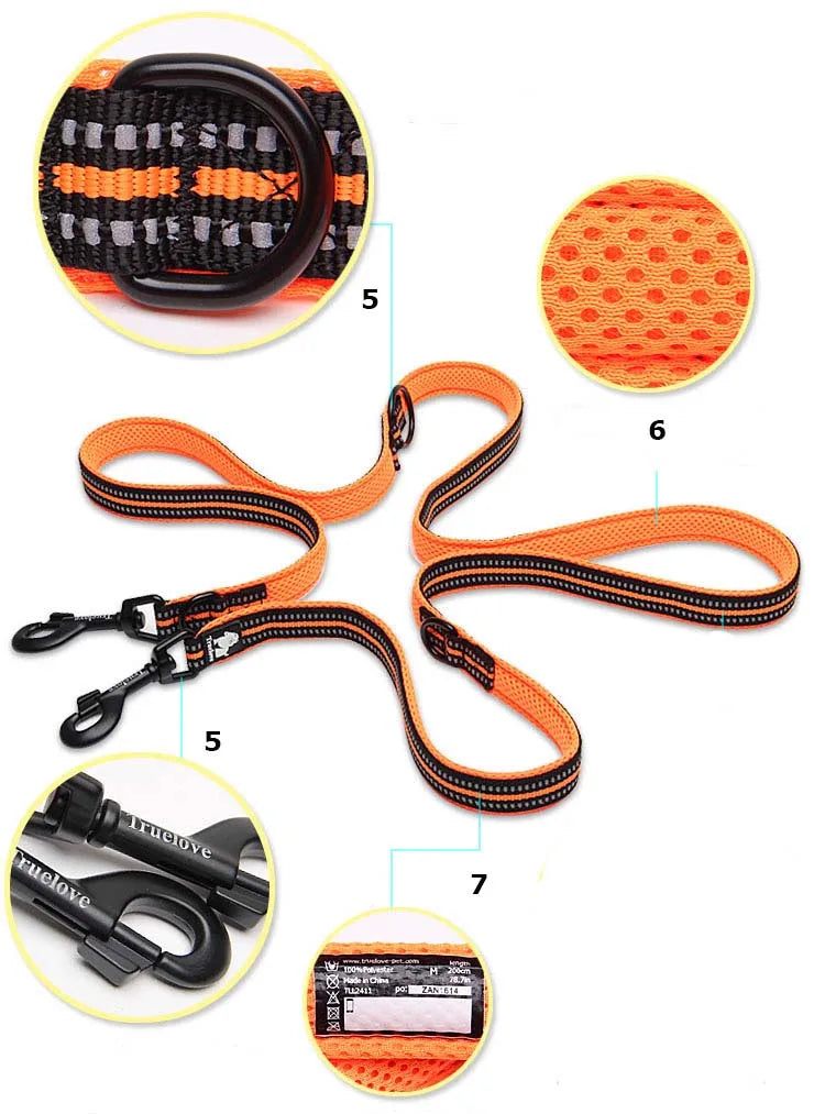 Truelove 7 In 1 Multi-Function Adjustable Dog Lead Hand Free Pet Training Leash Reflective Multi-Purpose Dog Leash Walk 2 Dogs