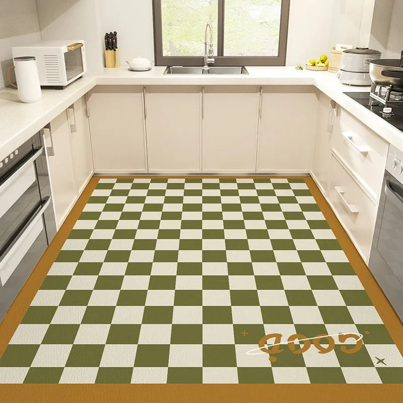 Kitchen Carpet Large Anti-slip Pvc Leather Waterproof Oil-proof Floor Mat Black White Checkerboard Carpets Home Decoration Rug