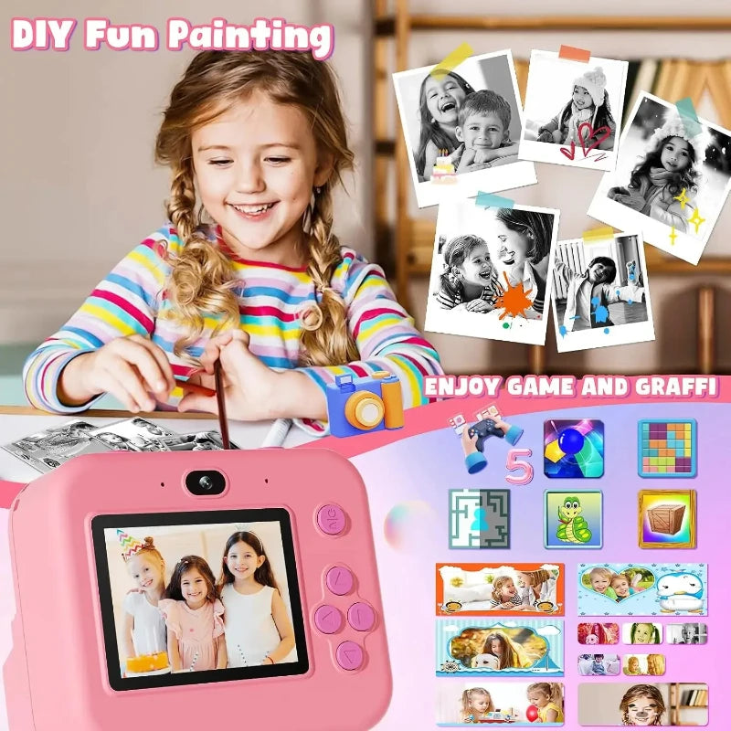 Digital Children Camera with Instant Print Video Recording 32G Card and Thermal Printing - Perfect Gift for Kids Educational Toy