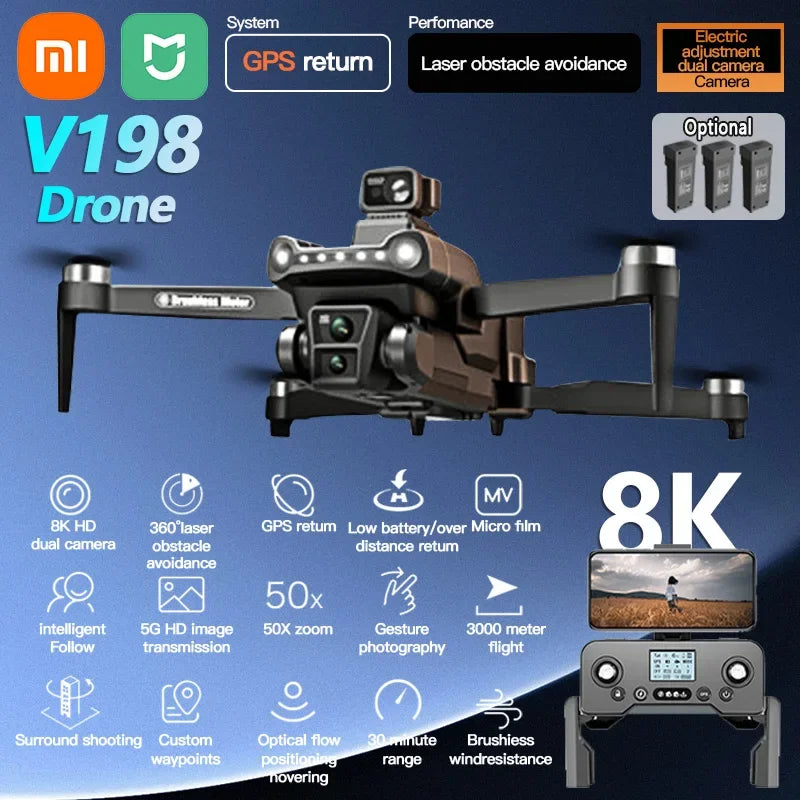 XIAOMI MIJIA V198GPS Drone 8K Profesional Camera Brushless Obstacle Avoidance Aerial Optical Foldable Quadcopter Mini Drone toy