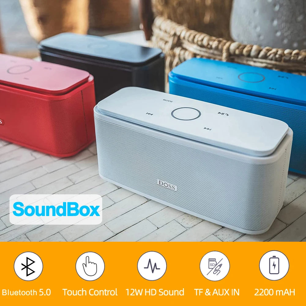 DOSS Bluetooth Speaker SoundBox, Touch Control Sound Box, 12W HD Sound, IPX5 Waterproof, Built-in Mic Hand Free Portable Speaker