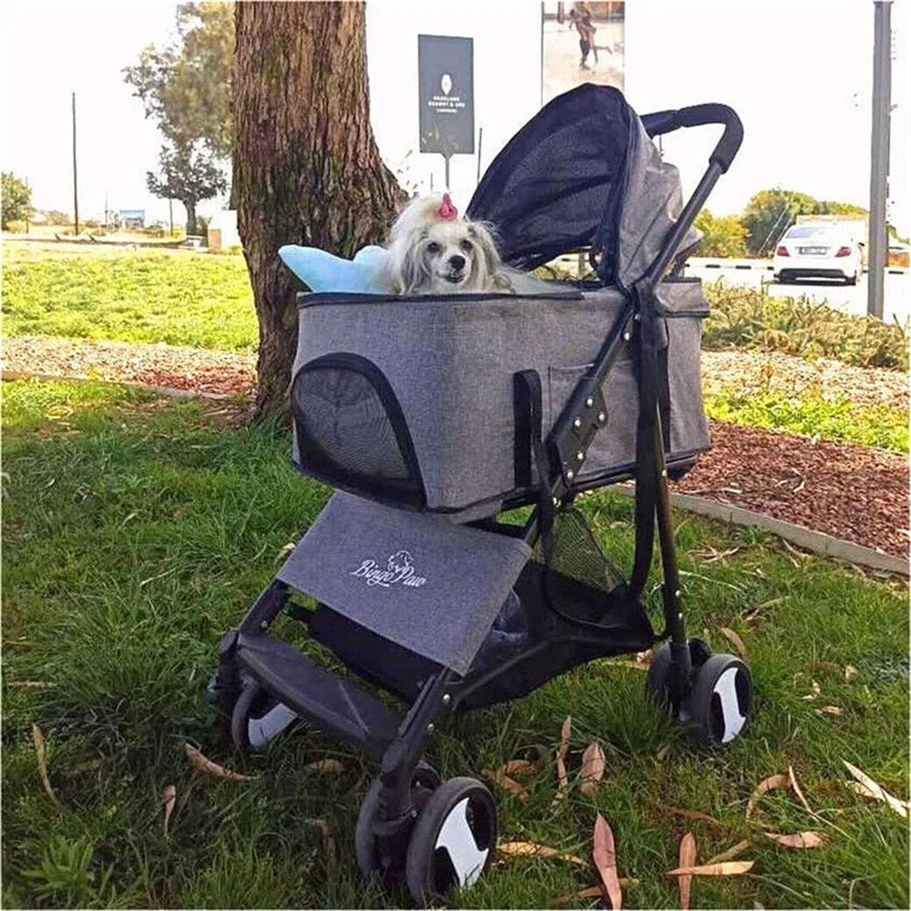 Pet Dog Stroller Foldable Travel Carrier Strolling Cart Cat Dog Pushchair Jogger Dog Pram Cat Buggy with 4 Wheels and Rain Cover