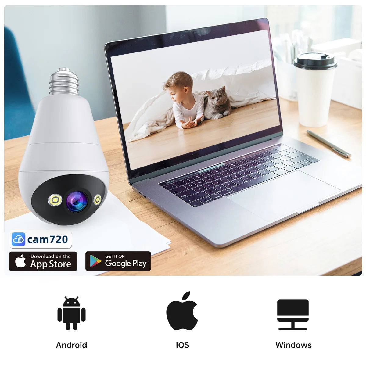 Jooan 2K 3MP E27 Bulb Camera WiFi Indoor Video Surveillance Home Security Monitor Full Color Night Vision Auto Tracking