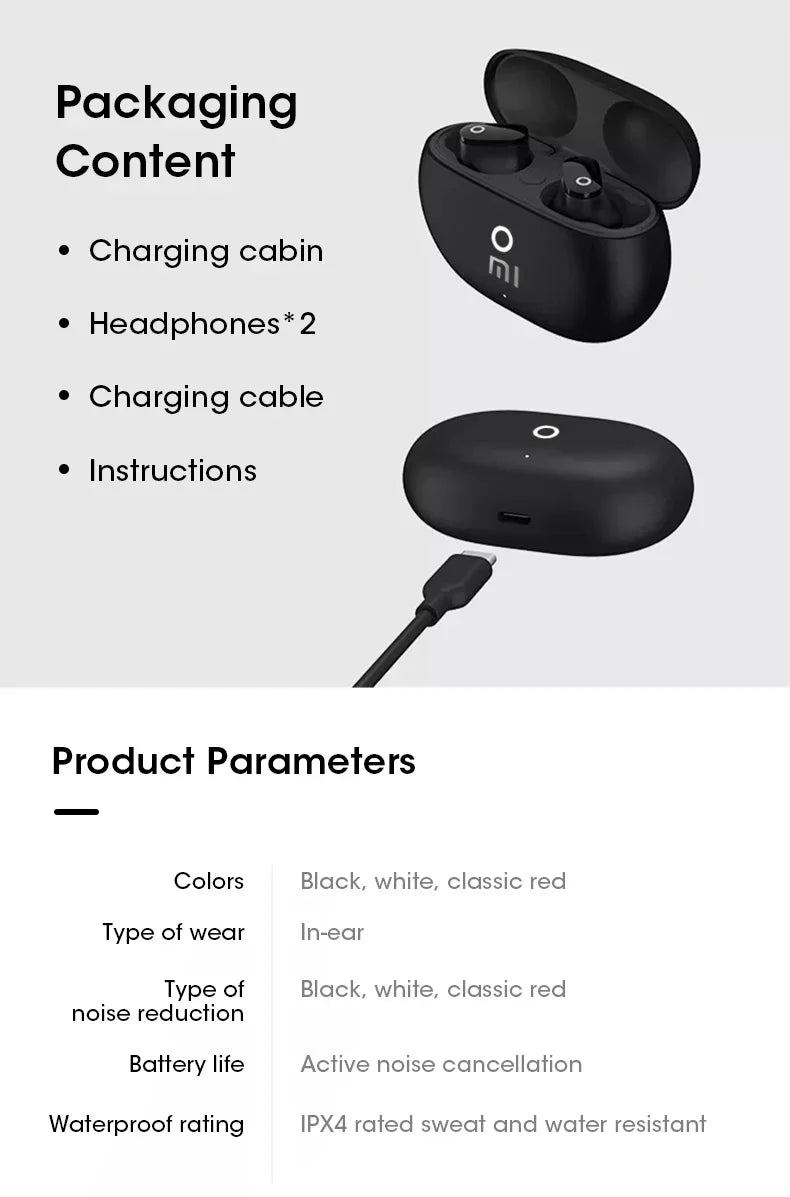 Xiaomi Bluetooth Earphone True Wireless Earbud HiFi Stereo Sound Waterproof Headset Built-in Mic Over Ear Earphone Sport Earbuds