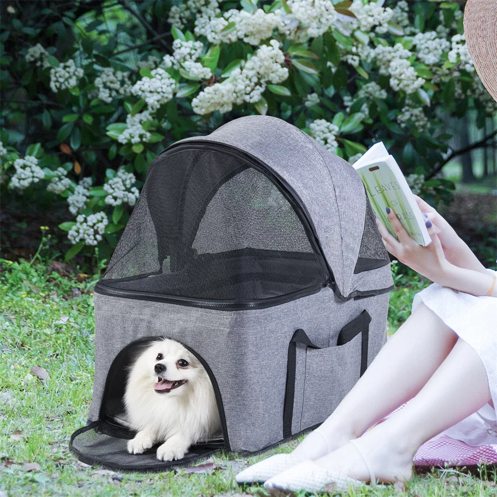 Pet Dog Stroller Foldable Travel Carrier Strolling Cart Cat Dog Pushchair Jogger Dog Pram Cat Buggy with 4 Wheels and Rain Cover