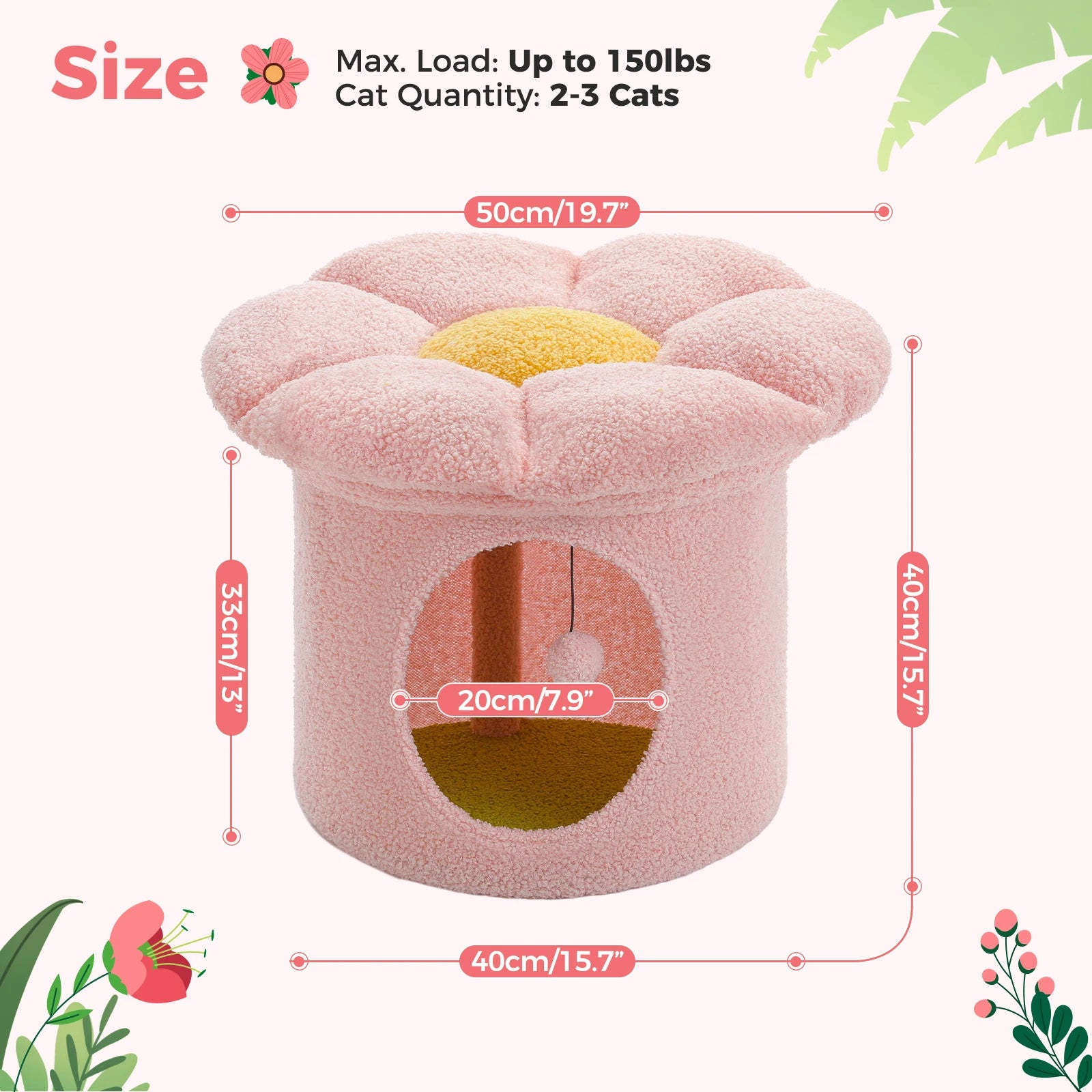 Cat Beds for Indoor Cats, Large Cat House with Removable Flower Cat Bed, Cute Cat Cave Cat Hideaway, Indoor Cat House Condo