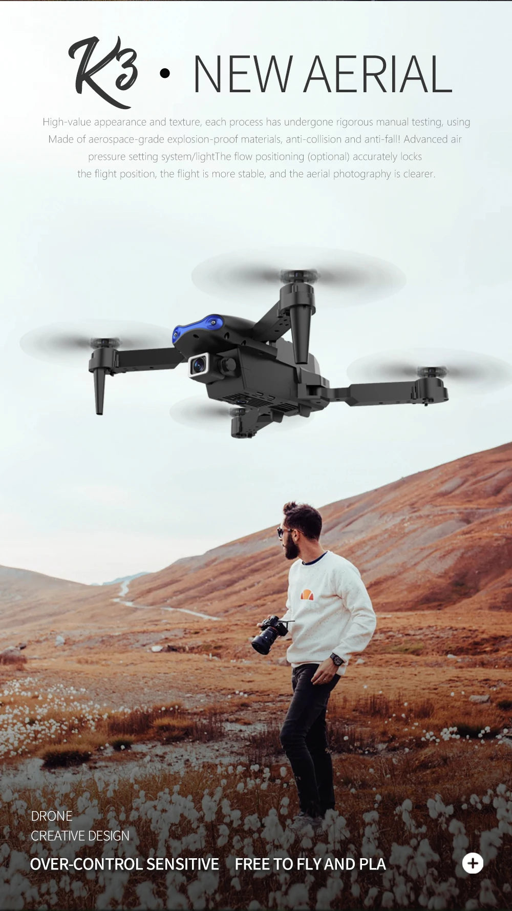 E99 K3 Pro HD 4k Drone Camera High Hold Mode Foldable Mini RC WIFI Aerial Photography Quadcopter Toys Helicopter with 2 Battery