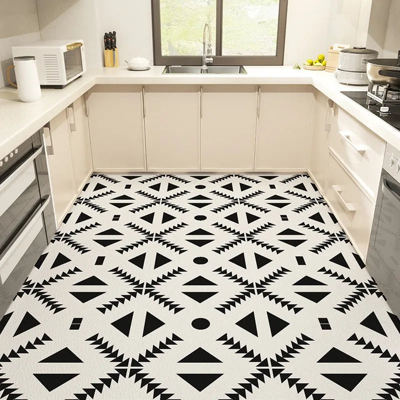 Kitchen Carpet Large Anti-slip Pvc Leather Waterproof Oil-proof Floor Mat Black White Checkerboard Carpets Home Decoration Rug