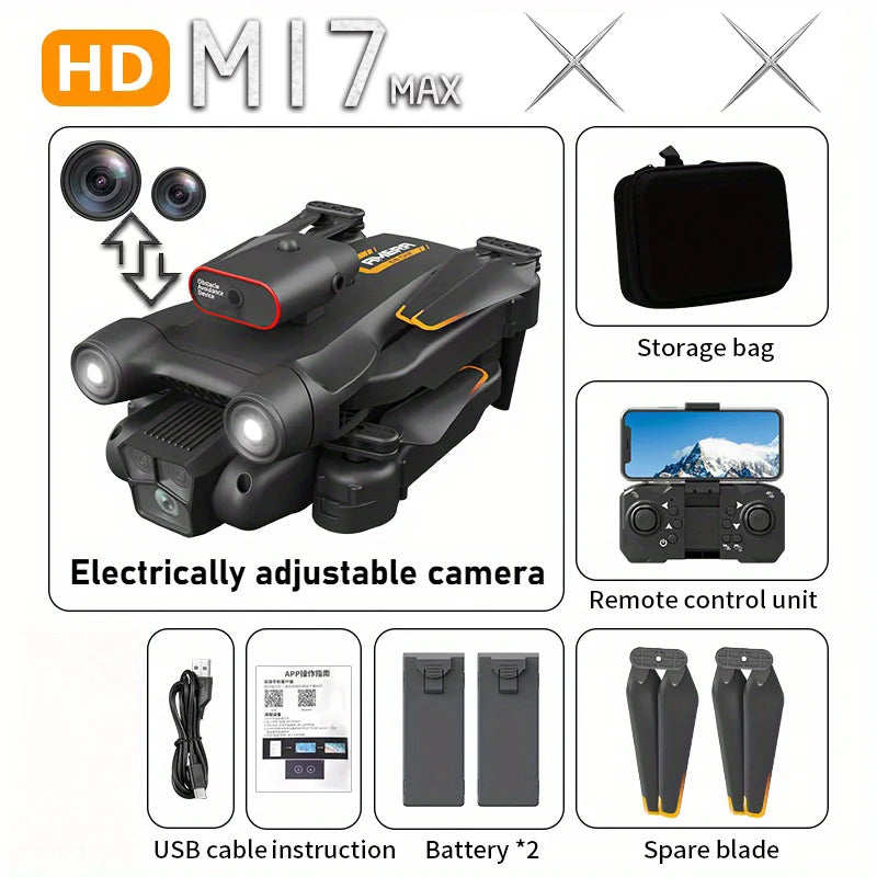 New M17 Max Drone 8K Professinal Optical Flow Dron Triple HD Camera Foldable RC Helicopter WIFI FPV Height Hold Apron Sell LED