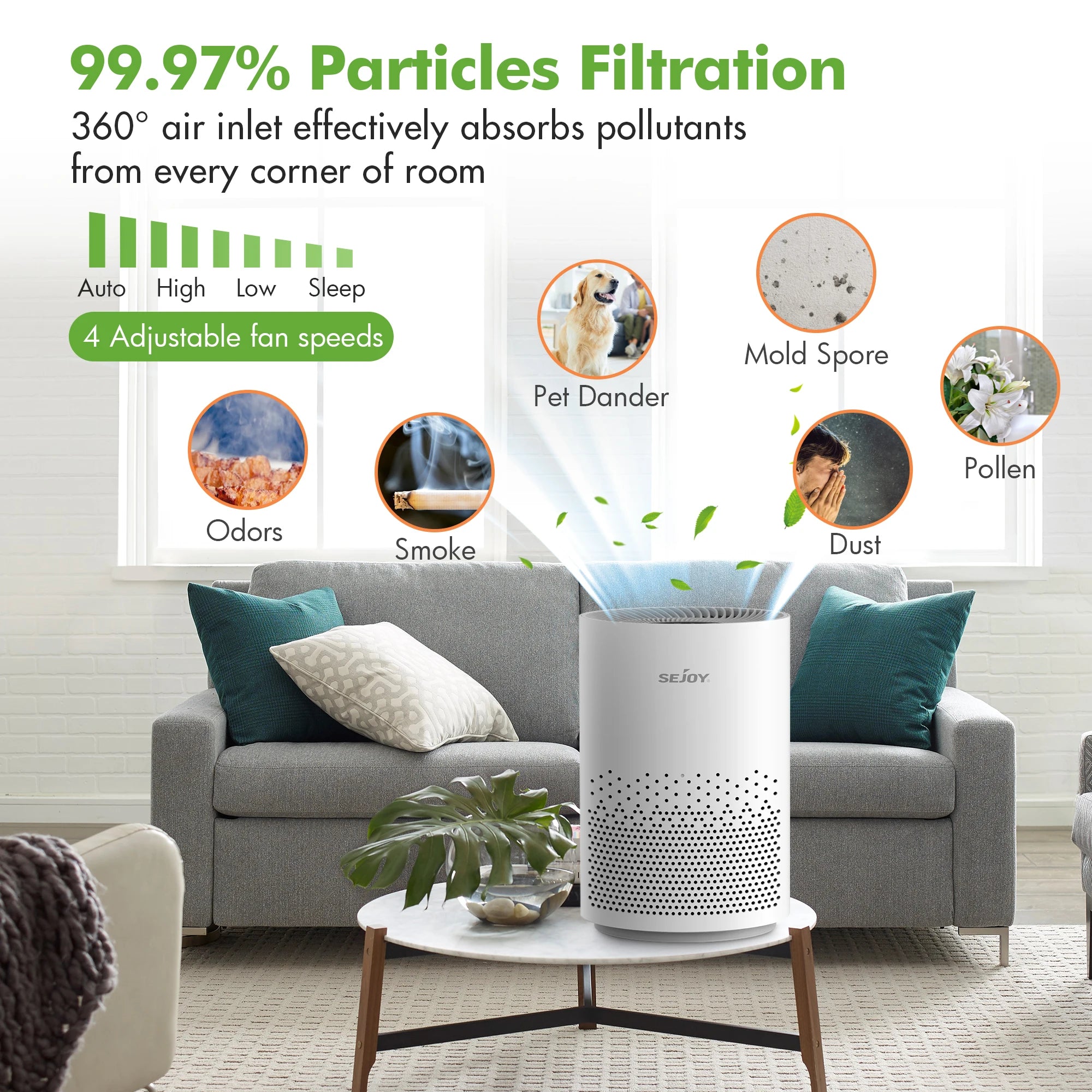 True HEPA Air Purifier Hepa Filter,4 Speeds,Timers Ionizer Cold Plasma 360° Air Inlet 99.9% Removal Rate For Indoor Bedroom