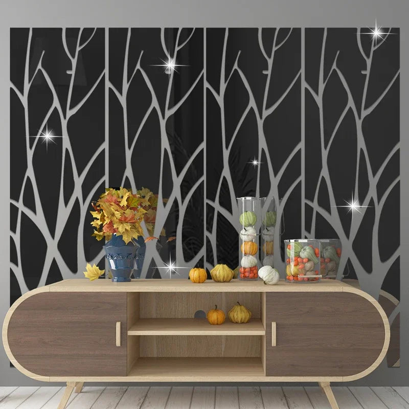 3D Acrylic Mirror Wall Stickers Nordic Style Tree Mirror Sticker Decal Removable Mural for DIY Home Living Room Wall Decoration