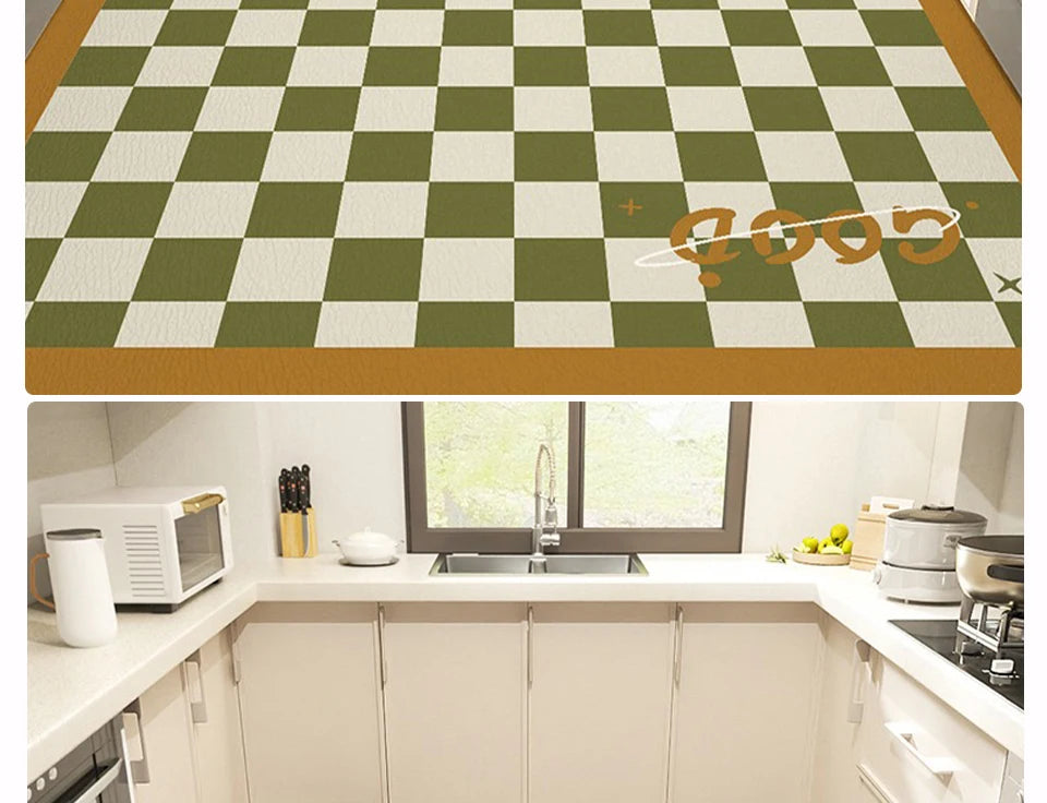 Kitchen Carpet Large Anti-slip Pvc Leather Waterproof Oil-proof Floor Mat Black White Checkerboard Carpets Home Decoration Rug