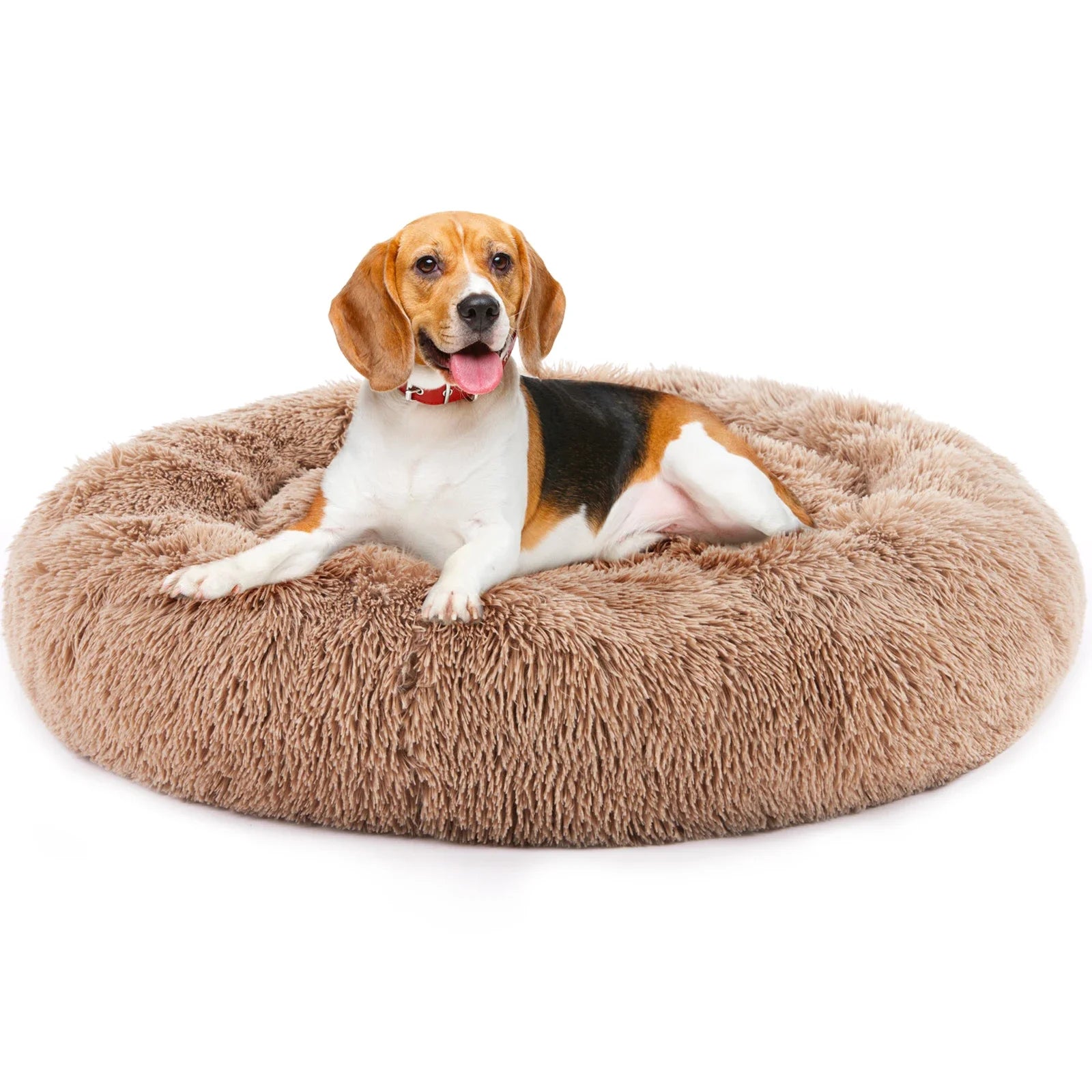 Calming Dog Bed for Medium to Large Dogs Washable Large Pet Bed Anti-Slip Round Fluffy Plush Faux Fur Dog Bed Silicone mat pet