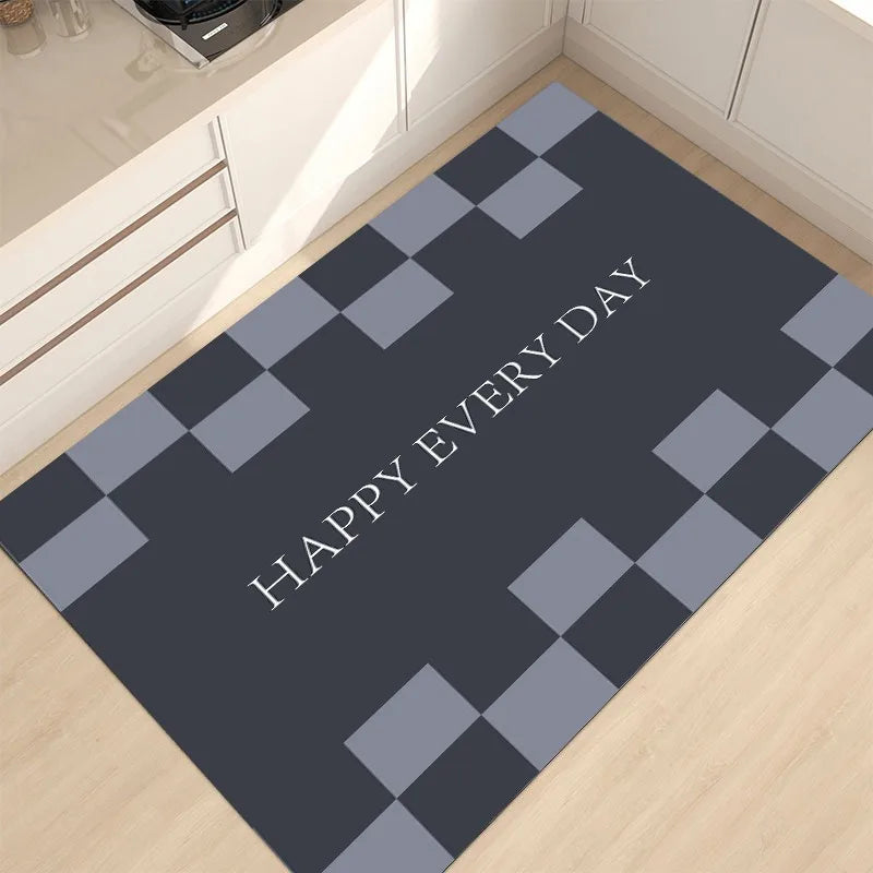 Kitchen Carpet Large Anti-slip Pvc Leather Waterproof Oil-proof Floor Mat Black White Checkerboard Carpets Home Decoration Rug