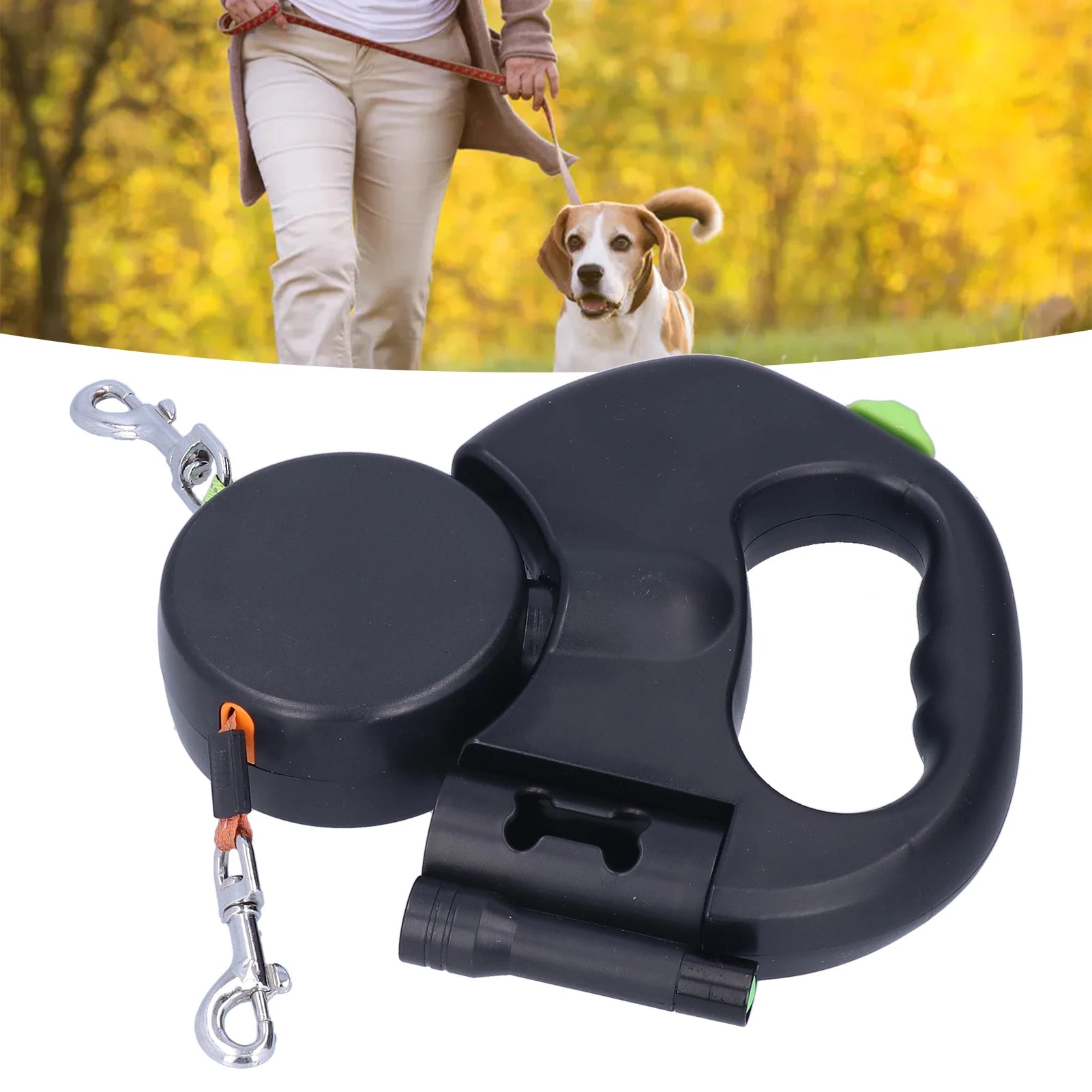 Retractable Pet Leash Automatic Retractable Pet Leash 1 Tow 2 Retractable Double Dog Leash with Flashlight and Bag Dispenser