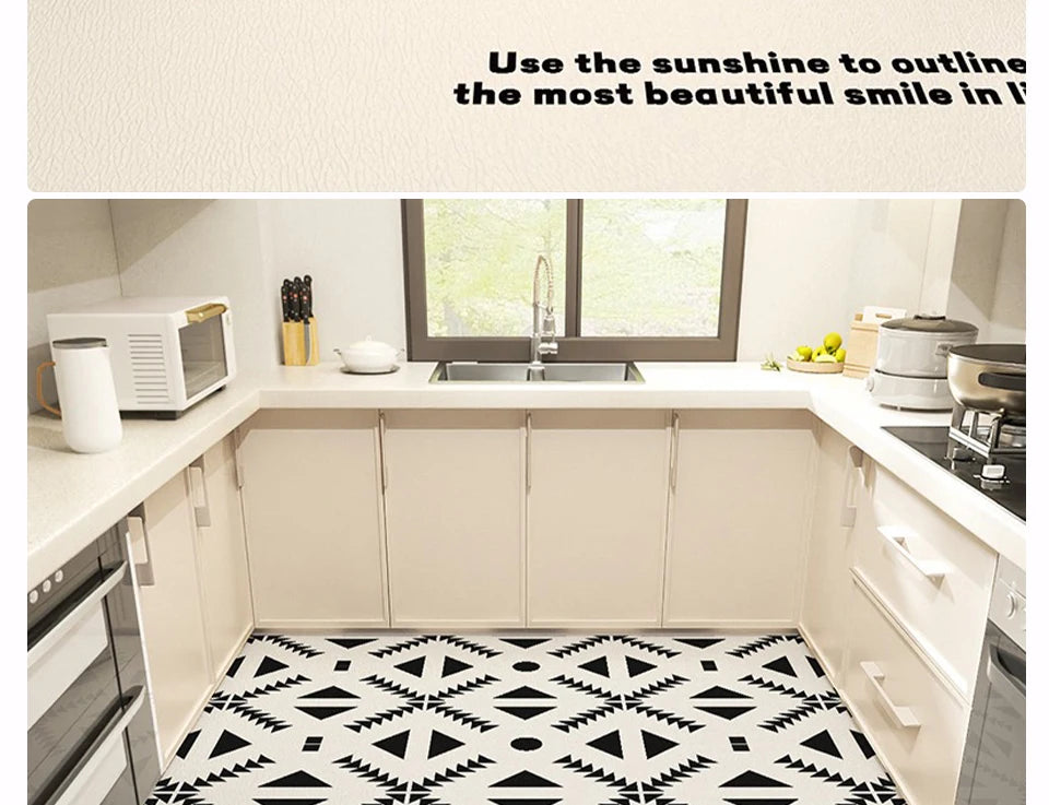 Kitchen Carpet Large Anti-slip Pvc Leather Waterproof Oil-proof Floor Mat Black White Checkerboard Carpets Home Decoration Rug