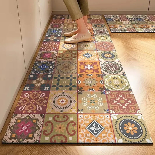 Carpet for Kitchen Set Non-slip Oil-proof Floor Mat Pvc Leather Waterproof Foot Mats American Vintage Decoration Long Strip Rug