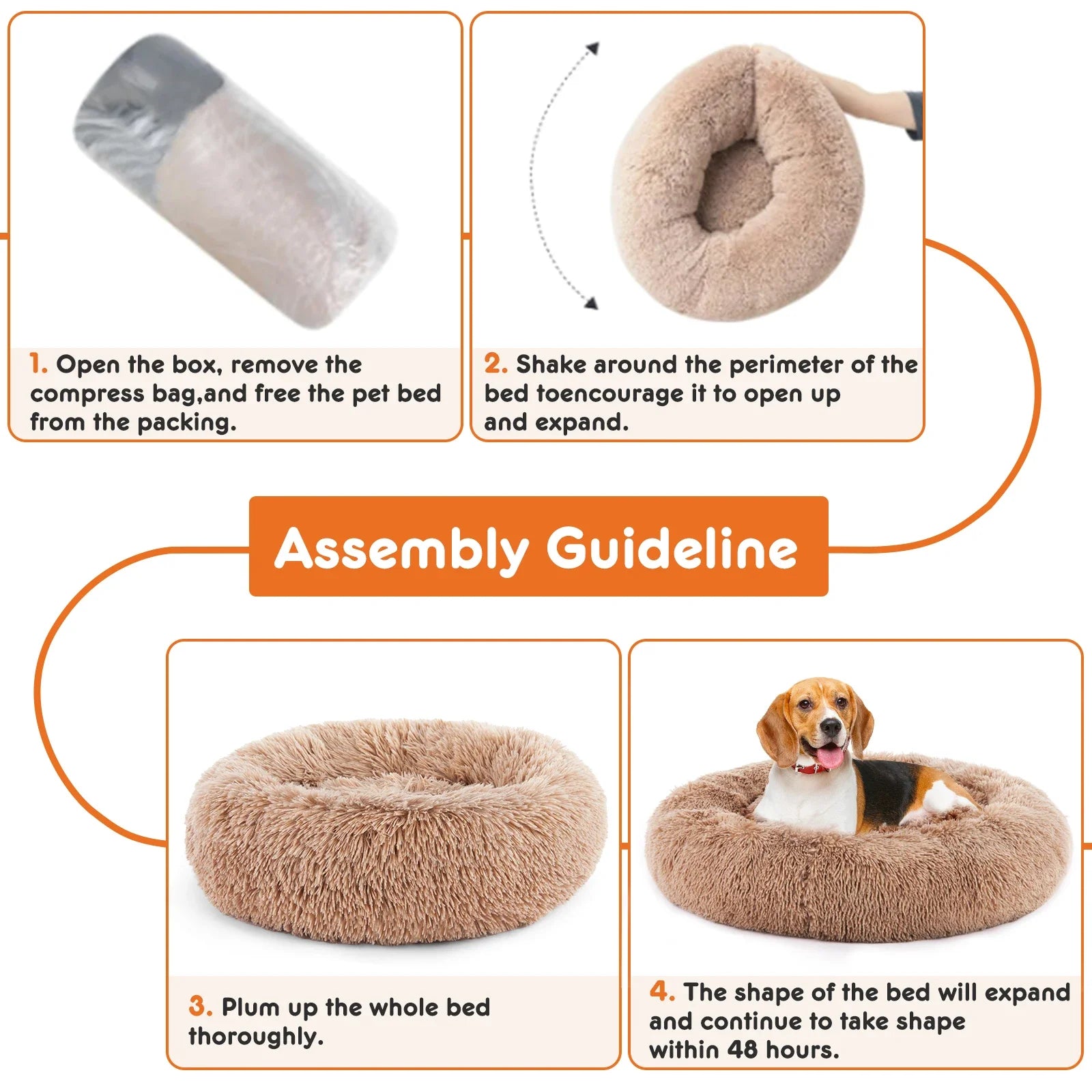 Calming Dog Bed for Medium to Large Dogs Washable Large Pet Bed Anti-Slip Round Fluffy Plush Faux Fur Dog Bed Silicone mat pet