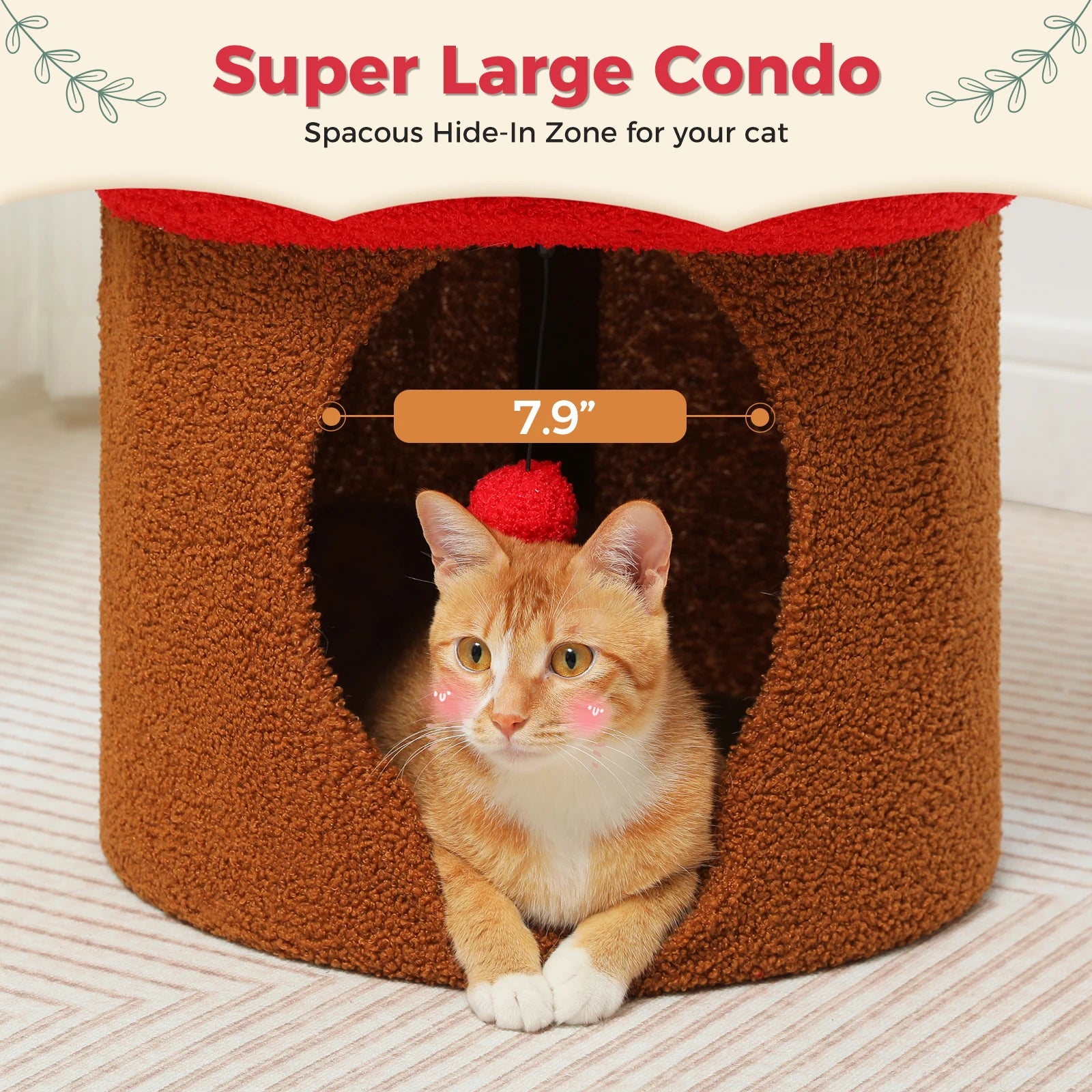 Cat Beds for Indoor Cats, Large Cat House with Removable Flower Cat Bed, Cute Cat Cave Cat Hideaway, Indoor Cat House Condo