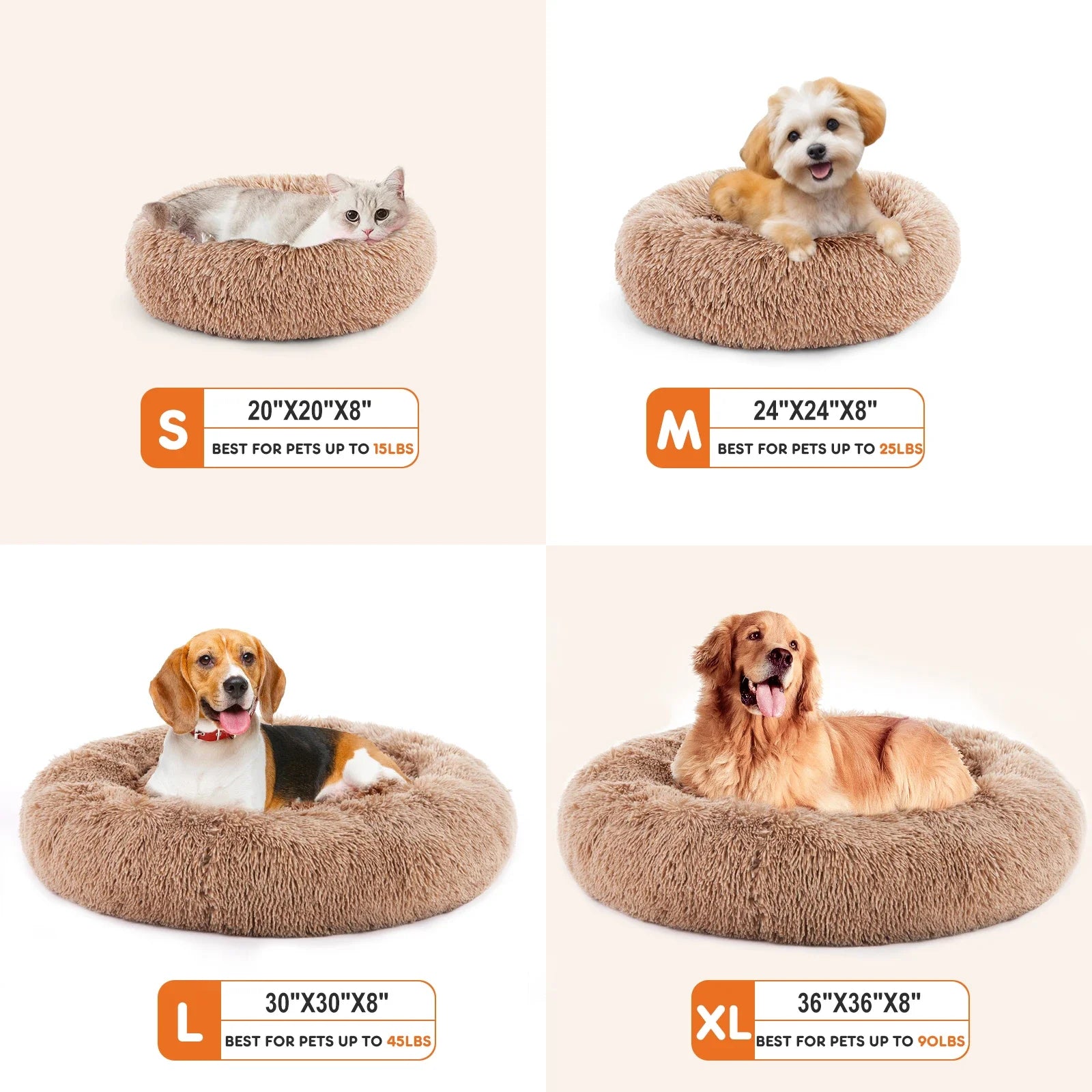 Calming Dog Bed for Medium to Large Dogs Washable Large Pet Bed Anti-Slip Round Fluffy Plush Faux Fur Dog Bed Silicone mat pet