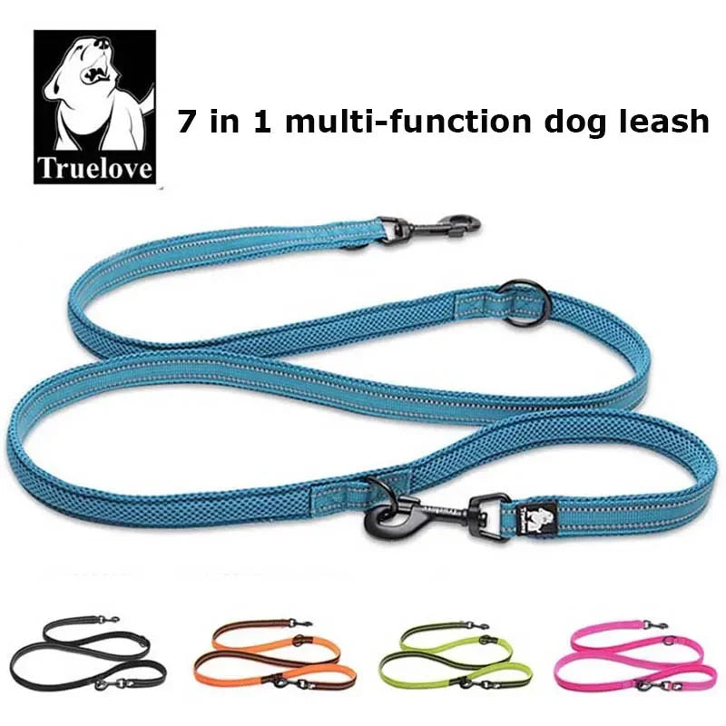 Truelove 7 In 1 Multi-Function Adjustable Dog Lead Hand Free Pet Training Leash Reflective Multi-Purpose Dog Leash Walk 2 Dogs