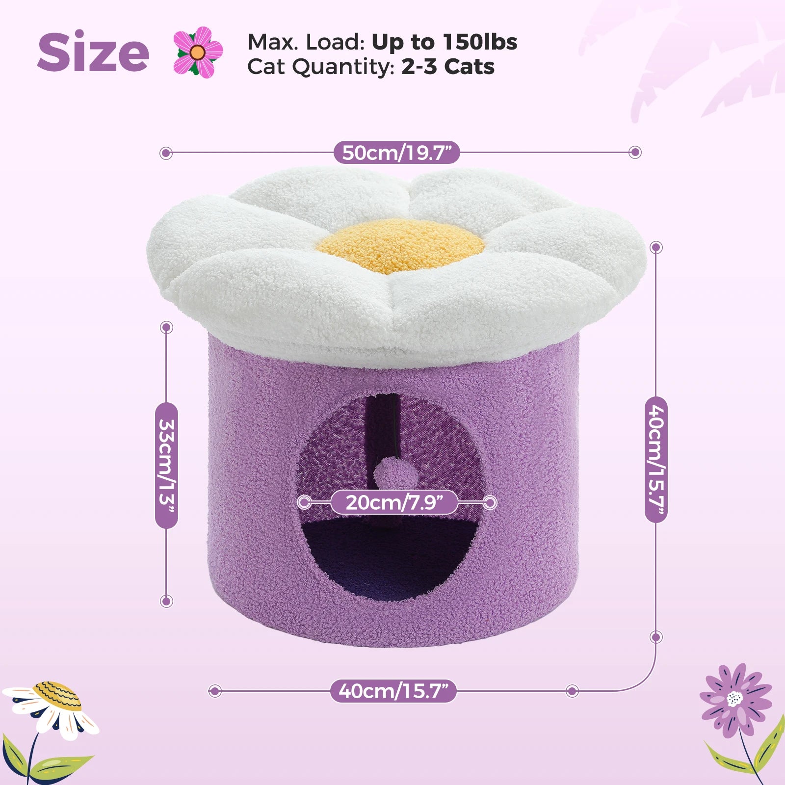 Cat Beds for Indoor Cats, Large Cat House with Removable Flower Cat Bed, Cute Cat Cave Cat Hideaway, Indoor Cat House Condo