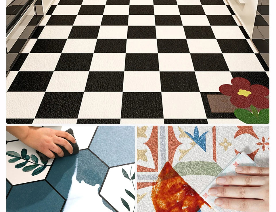 Kitchen Carpet Large Anti-slip Pvc Leather Waterproof Oil-proof Floor Mat Black White Checkerboard Carpets Home Decoration Rug