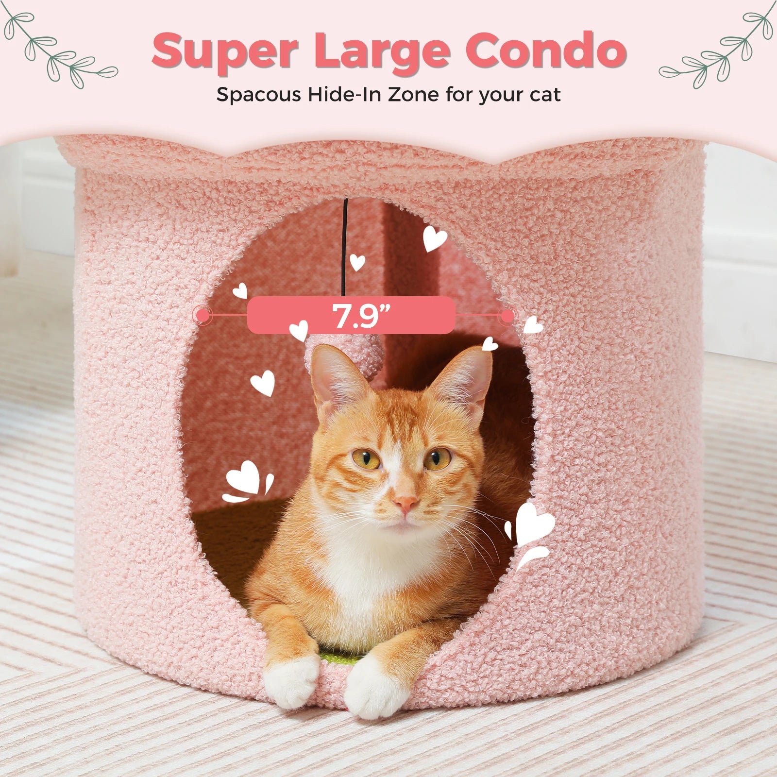 Cat Beds for Indoor Cats, Large Cat House with Removable Flower Cat Bed, Cute Cat Cave Cat Hideaway, Indoor Cat House Condo