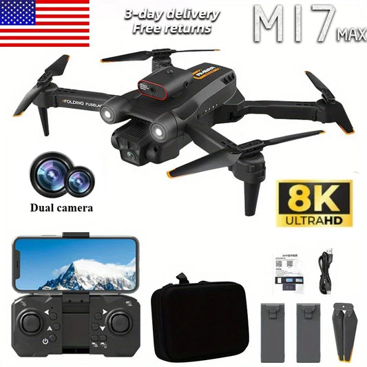 New M17 Max Drone 8K Professinal Optical Flow Dron Triple HD Camera Foldable RC Helicopter WIFI FPV Height Hold Apron Sell LED