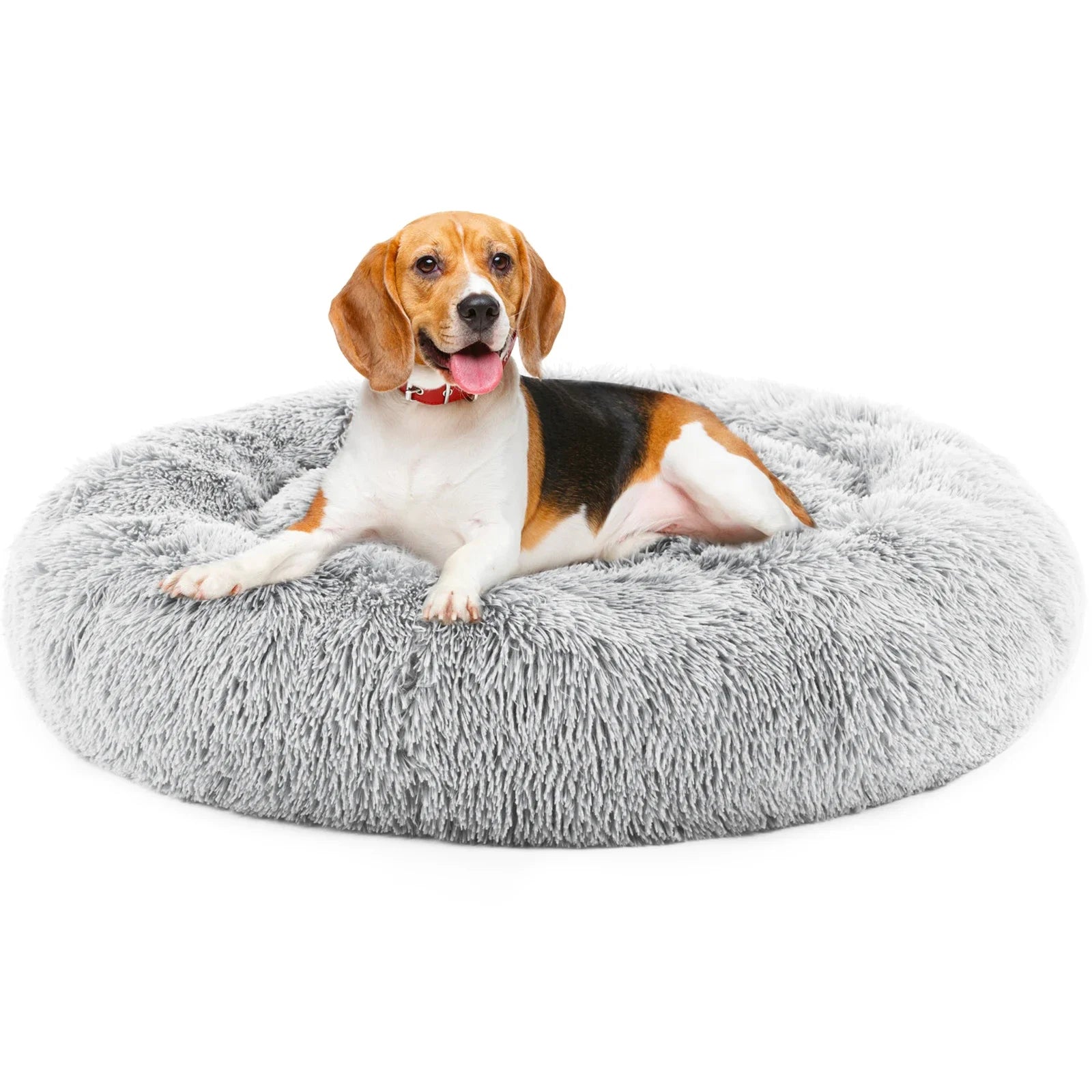 Calming Dog Bed for Medium to Large Dogs Washable Large Pet Bed Anti-Slip Round Fluffy Plush Faux Fur Dog Bed Silicone mat pet