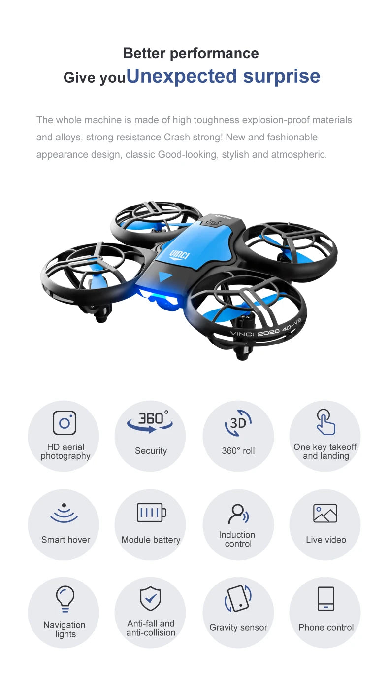 V8 New Mini Drone 4k profession HD 1080P Wide Angle Camera WiFi FPV RC Dron Height Keep Drones Helicopter Kids Toys 4DRC