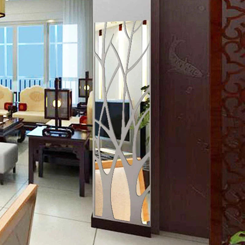 3D Acrylic Mirror Wall Stickers Nordic Style Tree Mirror Sticker Decal Removable Mural for DIY Home Living Room Wall Decoration