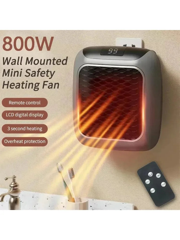 800W Mini Heater for Home Small Bathroom Heating Fans Wall Mounted PTC Ceramic Electric Heater with Remote Control Household