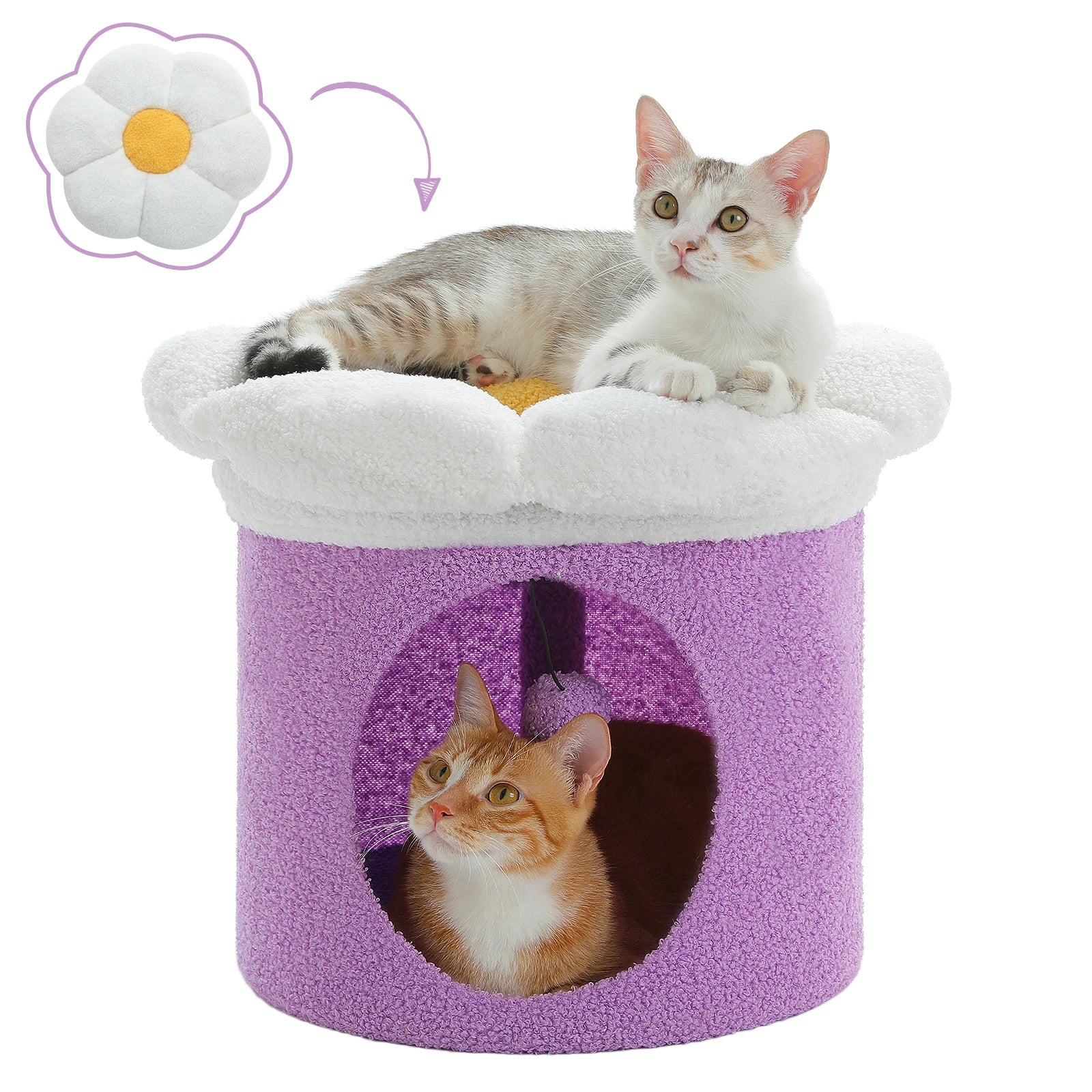 Cat Beds for Indoor Cats, Large Cat House with Removable Flower Cat Bed, Cute Cat Cave Cat Hideaway, Indoor Cat House Condo